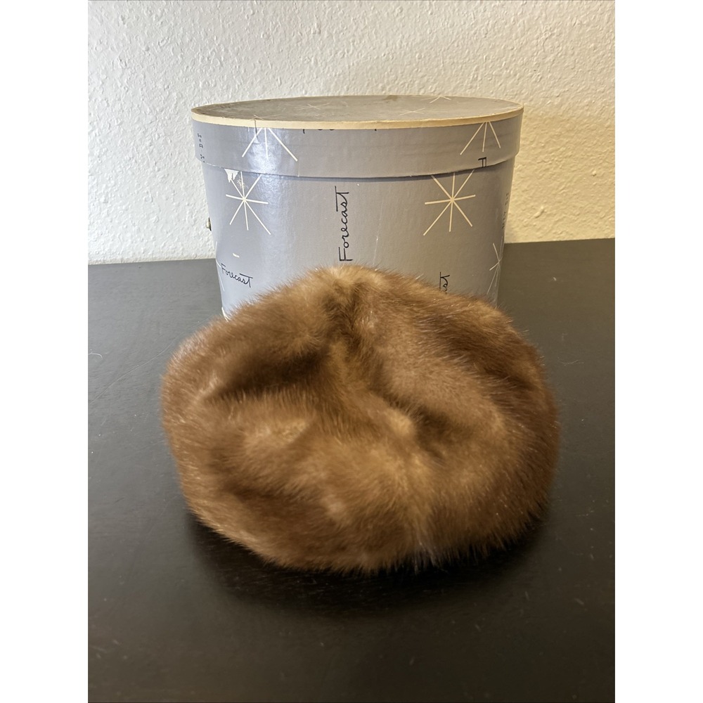 Vintage May-Daniels & Fisher Denver, CO Brown Fur Forecast Hat with Combs  & Box